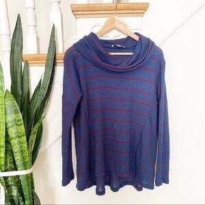 Eri + Ali maroon and blue striped waffle knit top